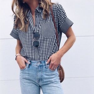 Madewell Gingham Check Plaid Short Sleeve Button-up Shirt Large
